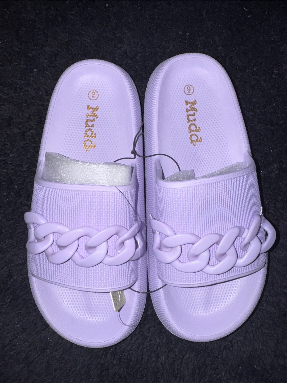 NWT Women's Mudd Aloha Sandals Slides light purple, Chain Accent sz 9